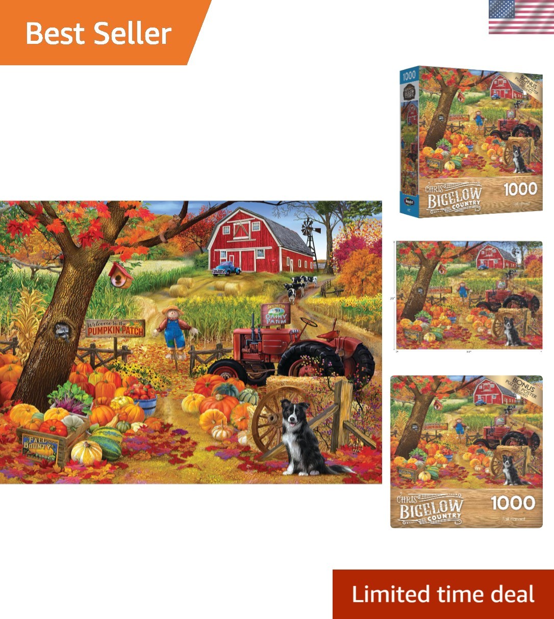 Chris Bigelow 1000 Piece Fall Harvest Jigsaw Puzzle with Bonus Poster