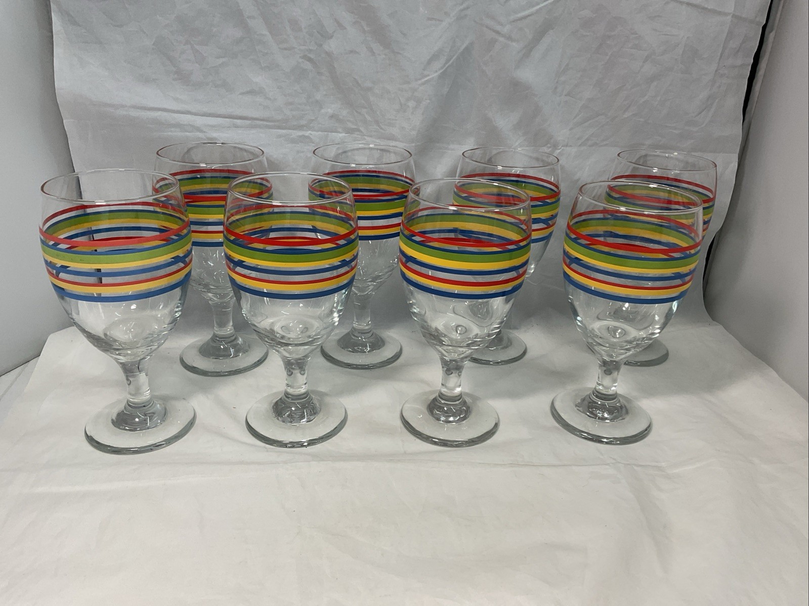 8 Libbey Mambo Fiesta Striped Iced Tea Goblet Water Glass 14 Oz 