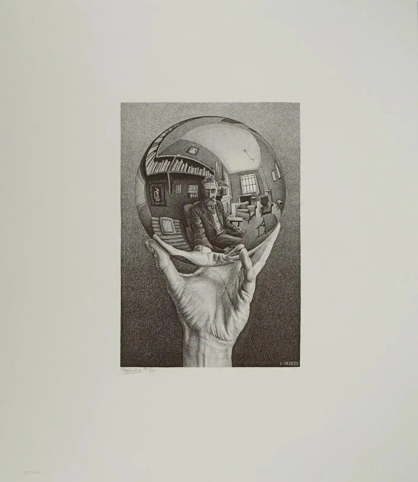 M.C. ESCHER : Le globe réfléchissant, Facsimilé signé, 2008, 450ex