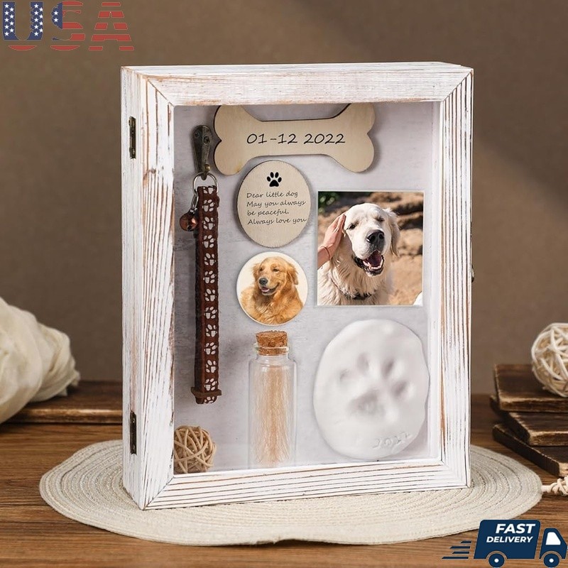Pet Memorial Shadow Box Keepsake Storage Elegant Wooden Frame Decoration Gift US