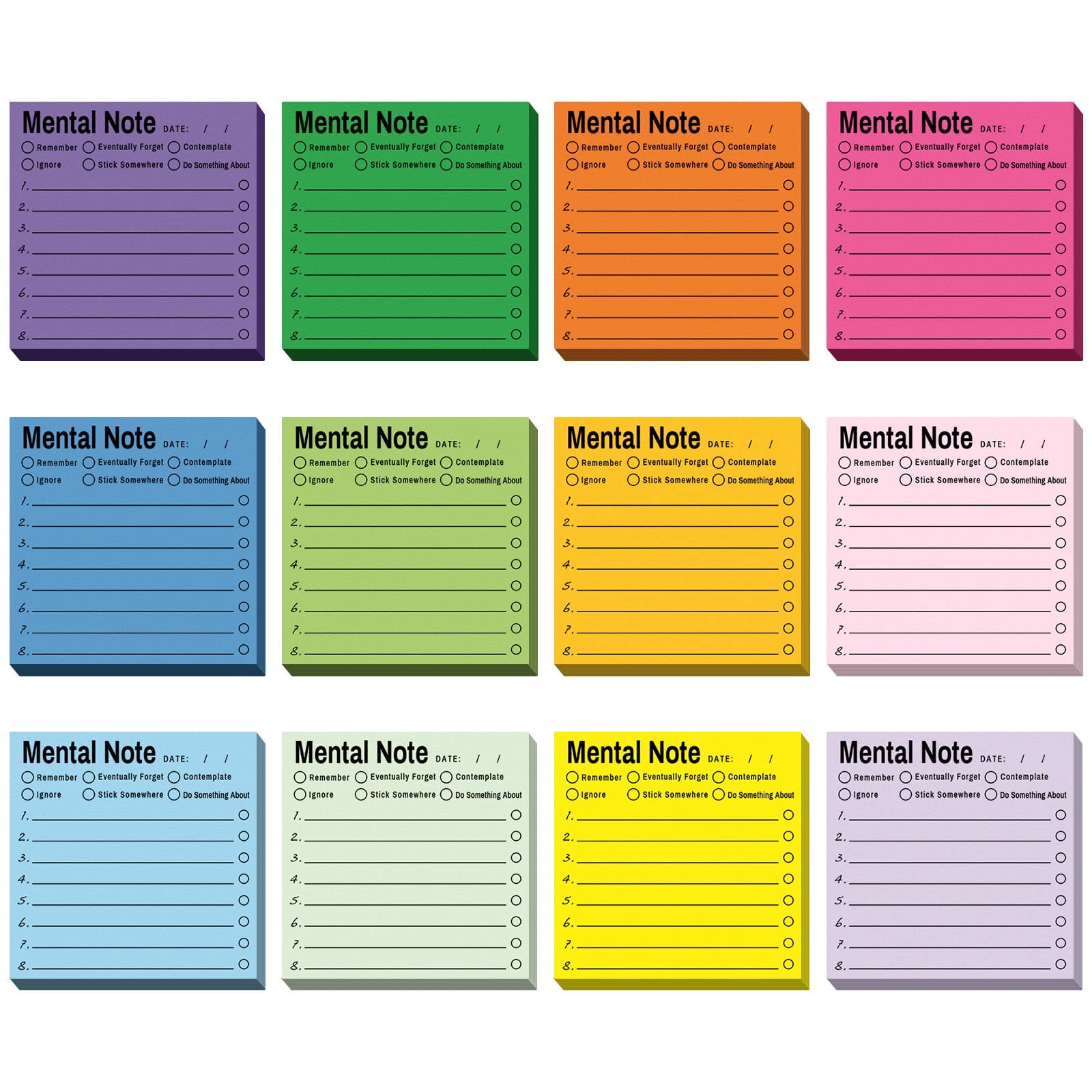 Yinder 12 3 x 3 inches, Assorted Colors,green,orange,pink,purple,rose Red 