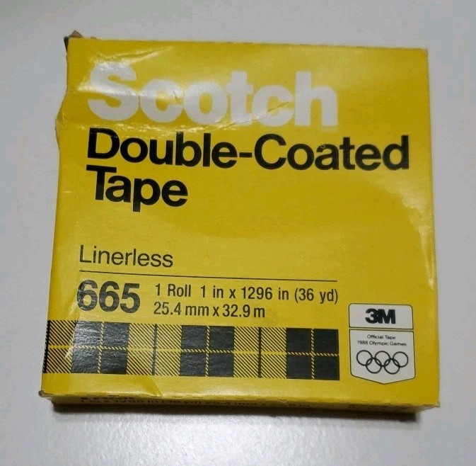 3M Scotch Permanent Double-Sided Tape, 1/2" x 36 Yard Roll 1” Core 665