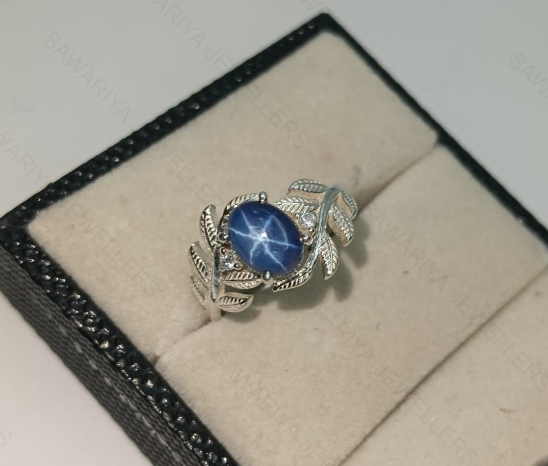 Oval Cut Blue Star Sapphire Life Silver Ring , 925 Sterling Silver Women Ring