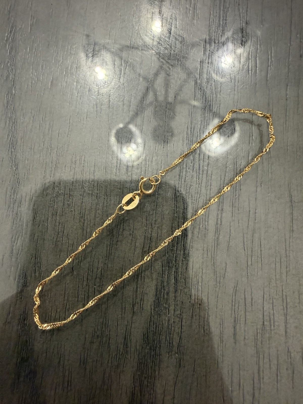 14k Yellow Gold Singapore Rope Bracelet 1mm Thin 7” Length