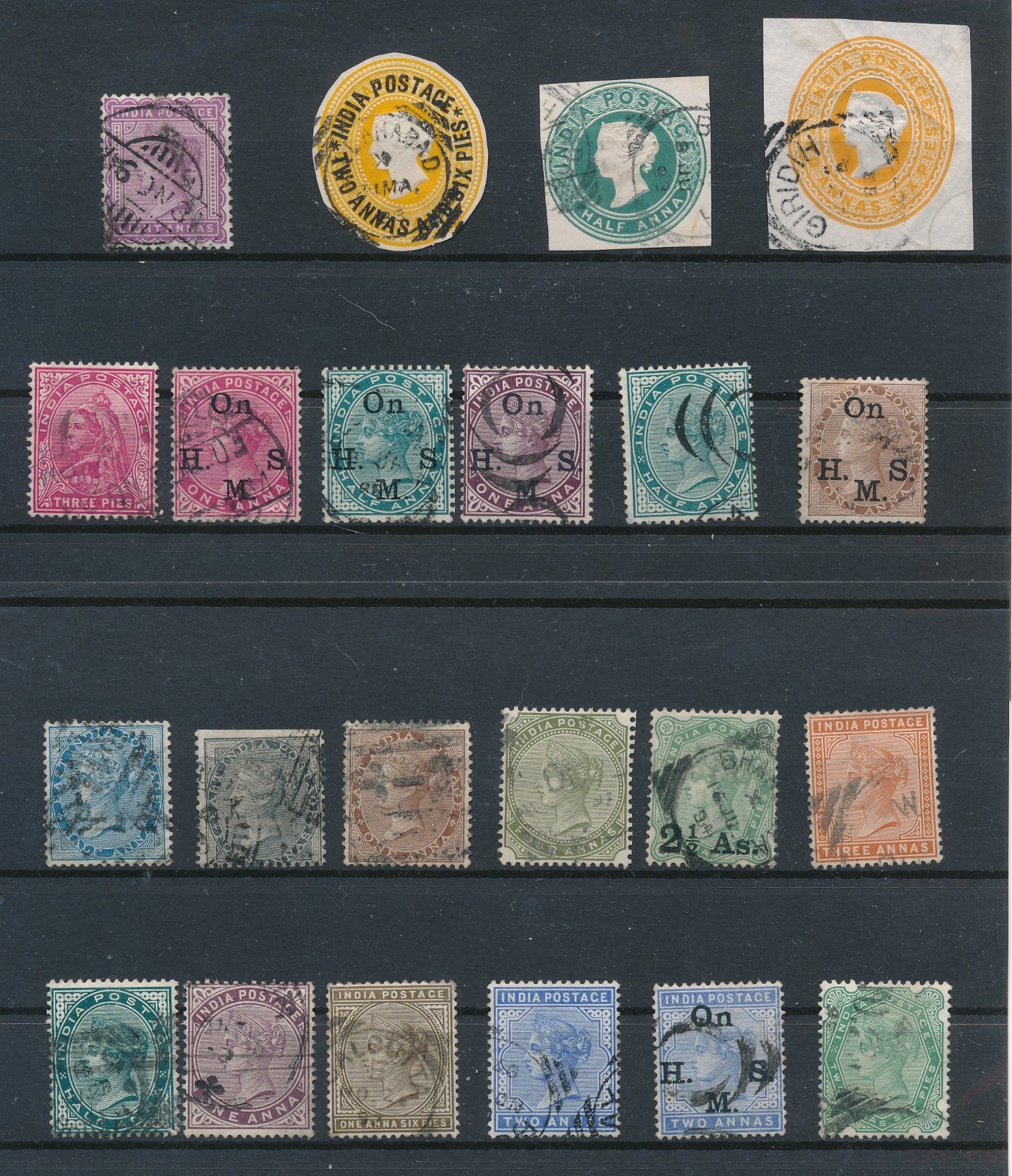 INDIA *22 EARLY QV ISSUES USED* INCL POSTAL STATIONERY ASFB