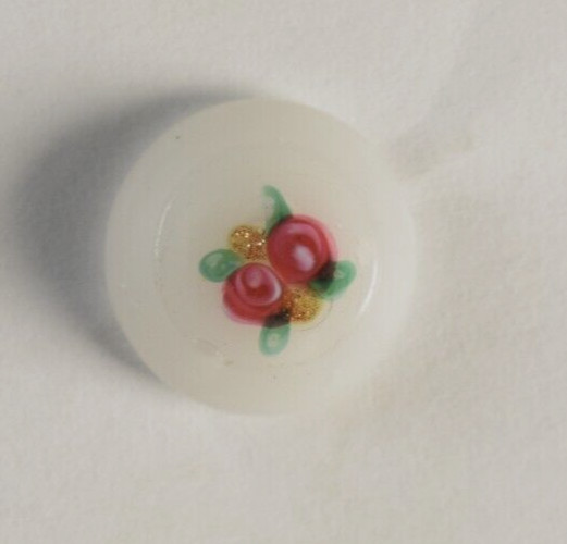 1870s-80s Handmade Glass Button Flowers Gold Dust Domed Brass Shank R156