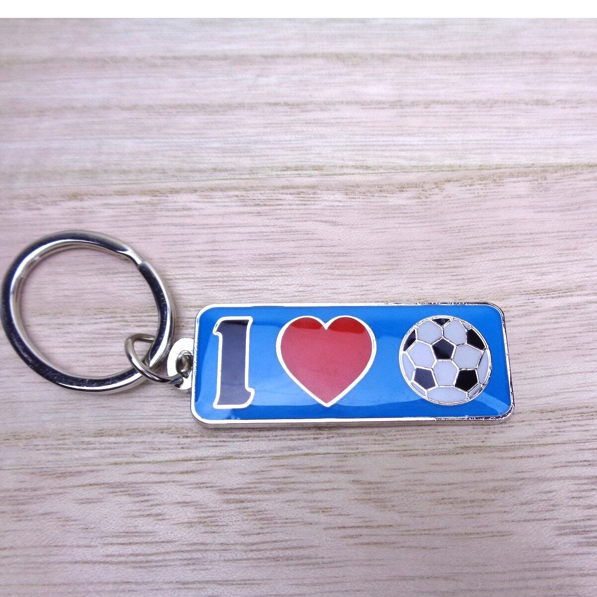 I Heart Soccer Key Chain Metal Enamel Silver Keyring