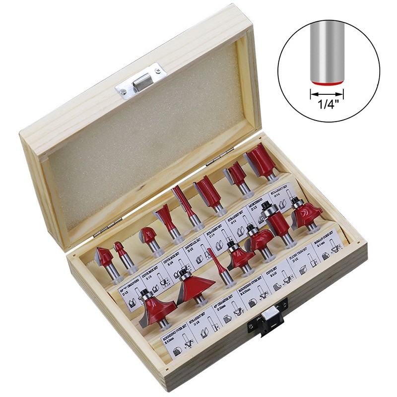 12/15PCS 1/4 8MM Shank Professional Flush Trimmer Cutter Set For Woodworking New