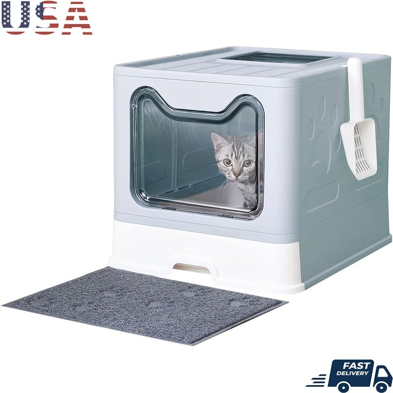 Enclosed Cat Litter Box W/ Lid Easy Clean Foldable Portable Spacious Design New