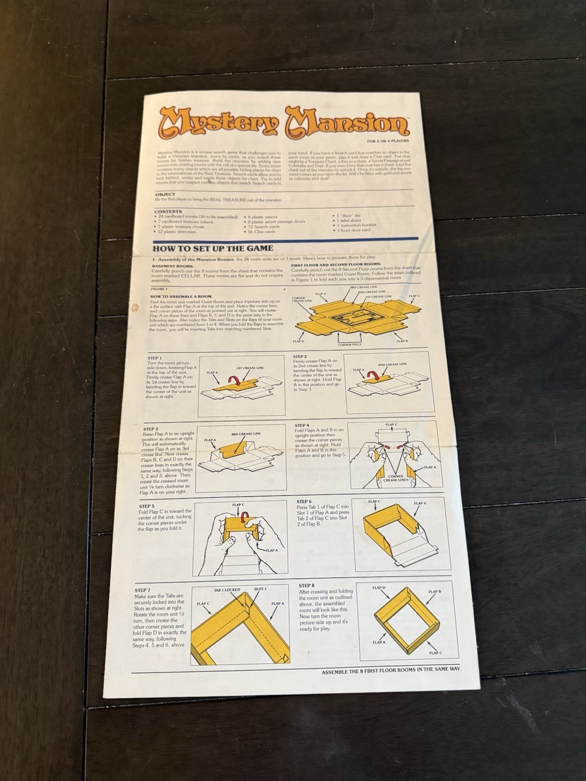 Mystery Mansion 1984 Board Game Original Instructions Smoke Free Replacement Pc