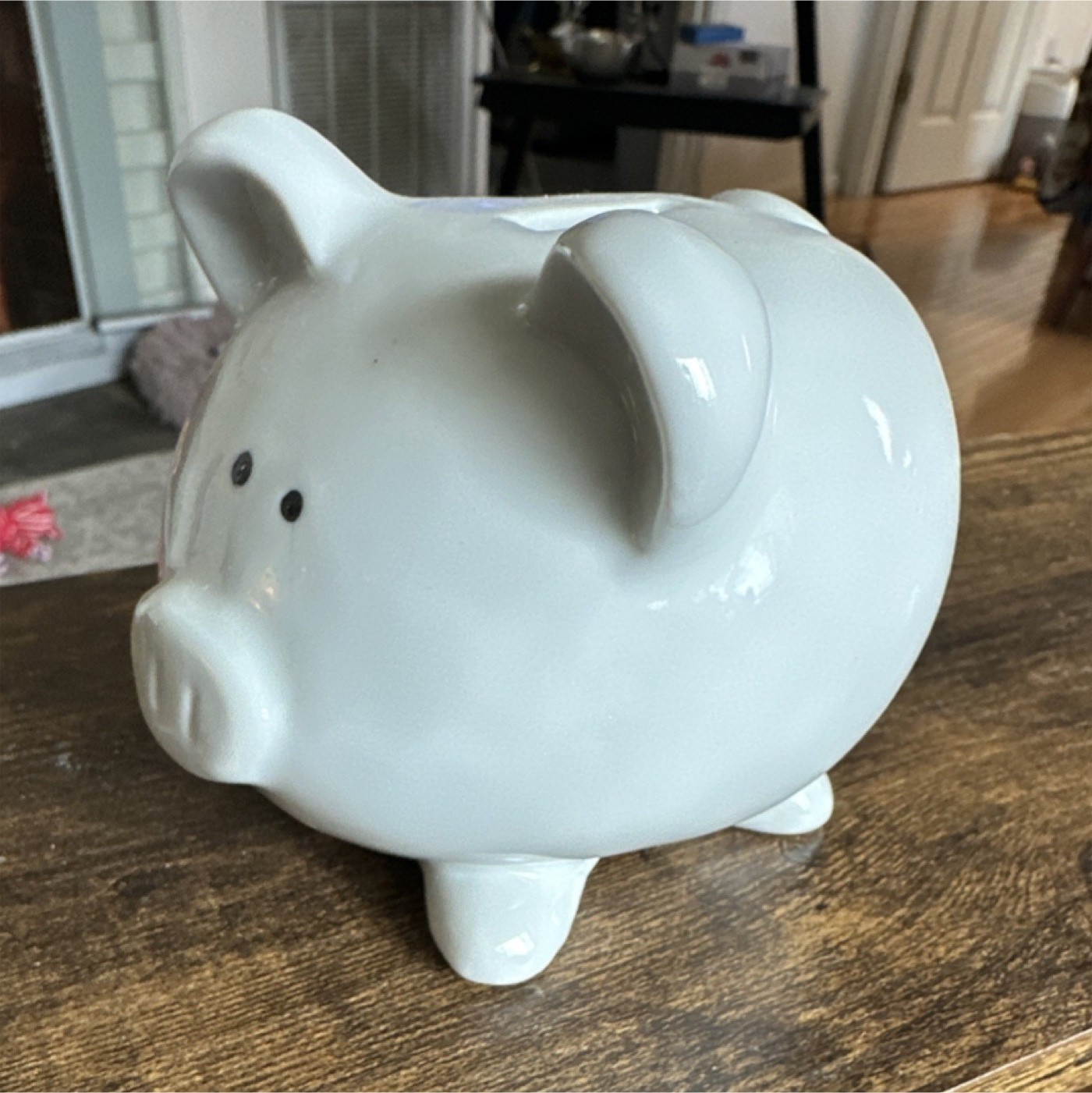 White Ceramic Pig Piggy Bank Decorative Animal Theme Coin Savings Holder