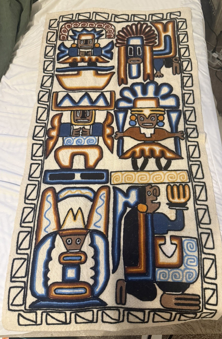 Vintage Embroidered Aztec Mayan Inca Wall Hanging Folk Art Hand Woven Tapestry