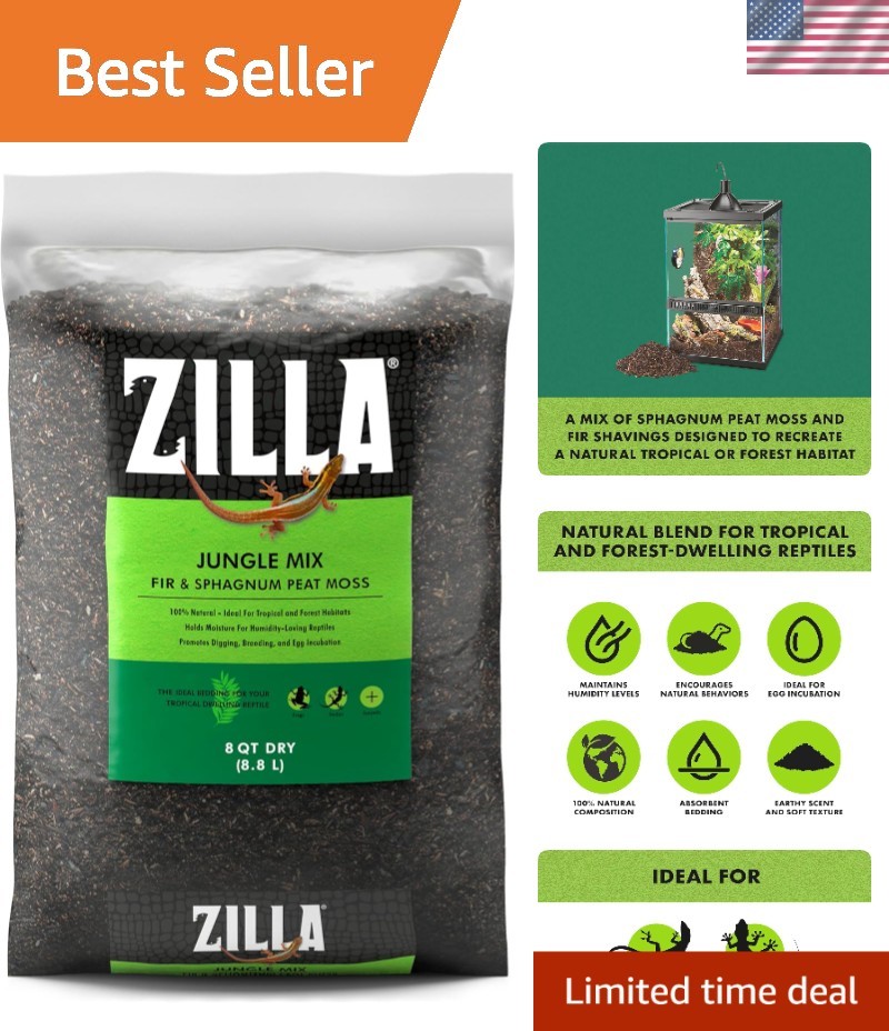 All-Natural Jungle Mix Bedding for Reptiles - 8 Quart, Includes Moisture Control