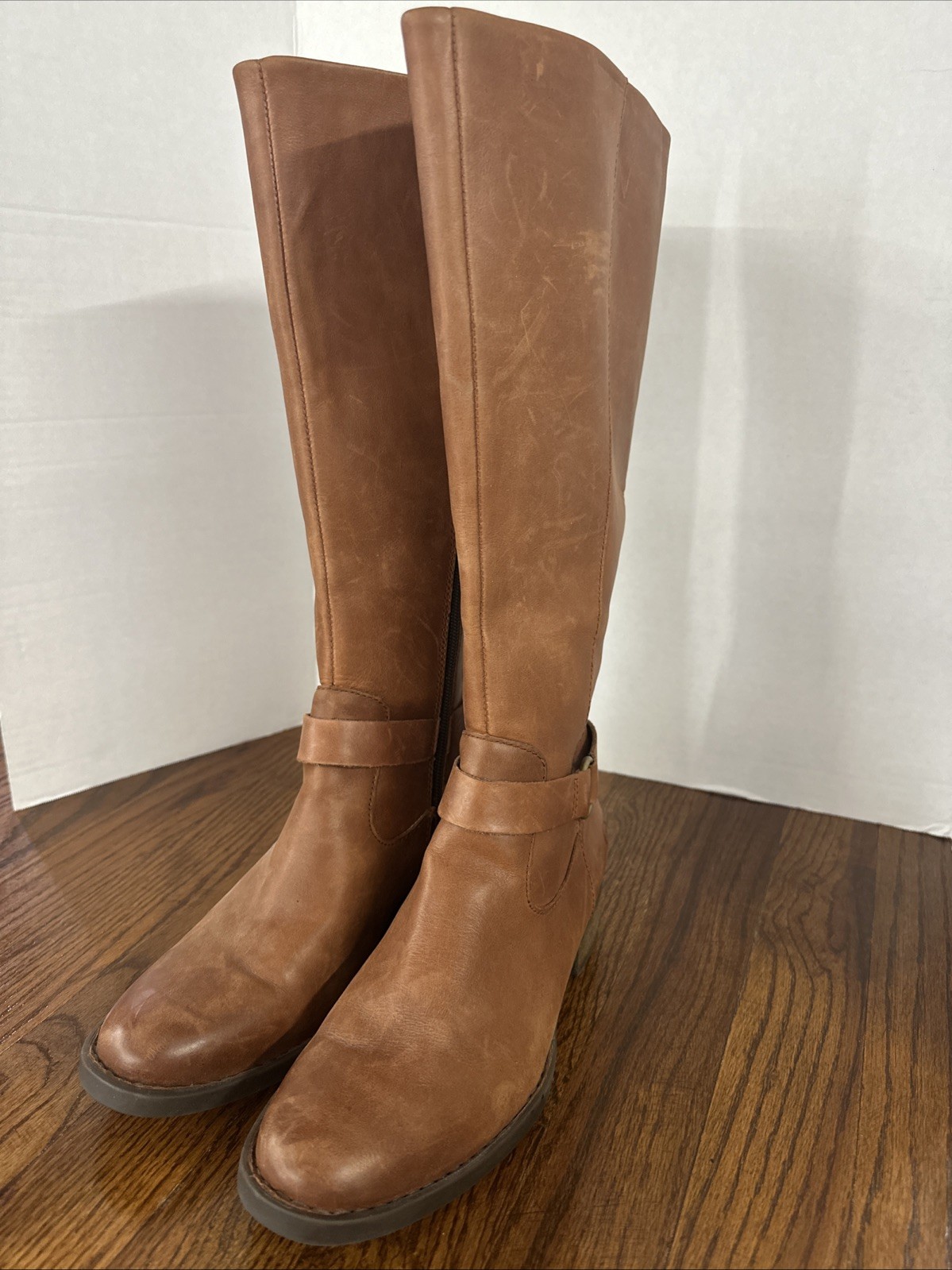 Born Women's Tall Riding Boots Leather, Cognac Brown, Size 6.5