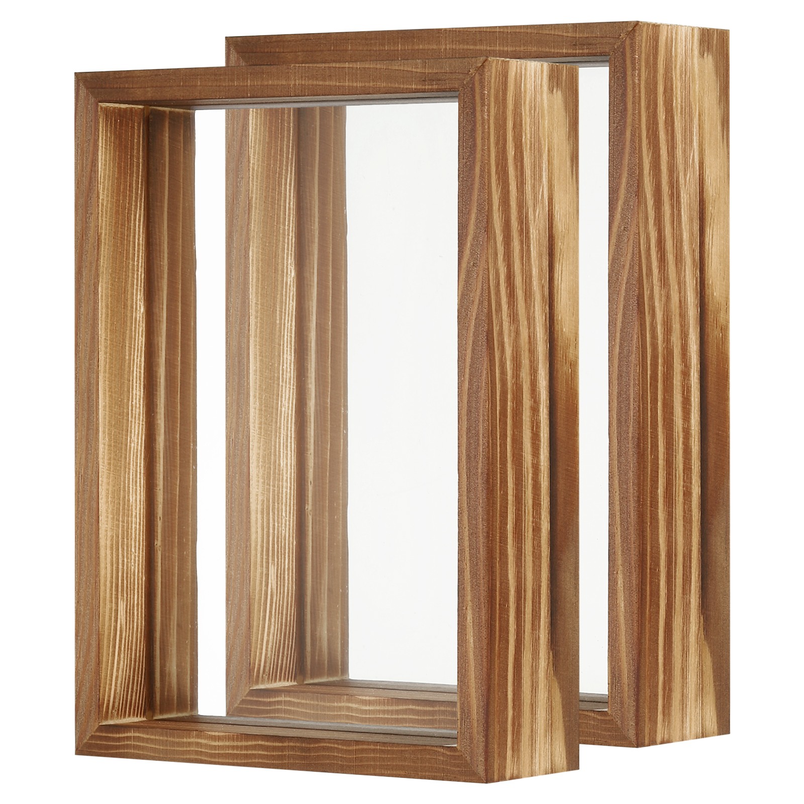 2 Pcs Wood Picture Frames Double Sided Acrylic Pressed Flower Frame (Brown 3x6")
