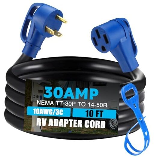 10FT 30 Amp RV Charger Extension Cord Compatible with NEMA TT-30P to 14-50R, 3 
