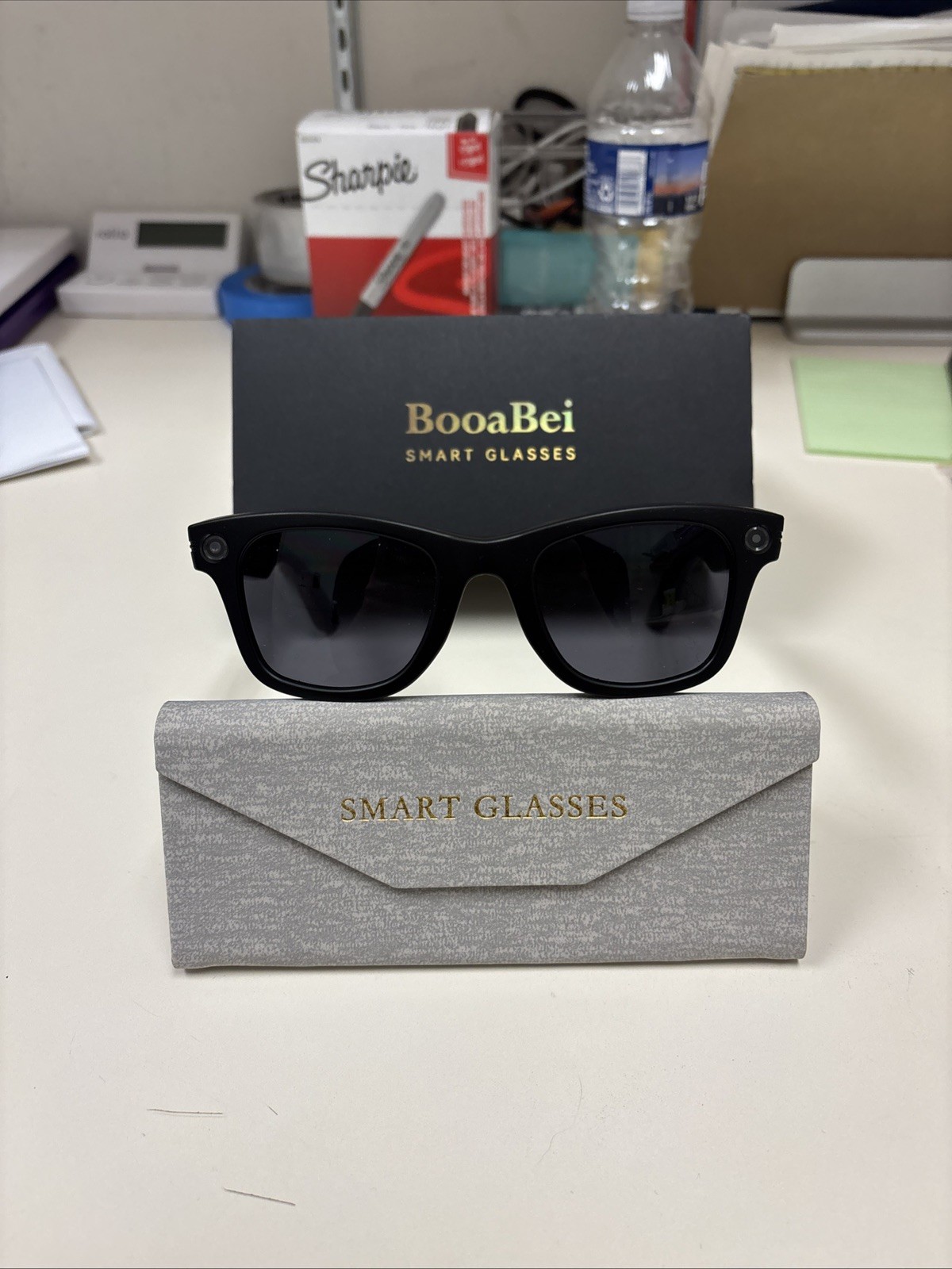 BooaBei Smart Glasses Black USB Connectivity with Charging Cable and Case