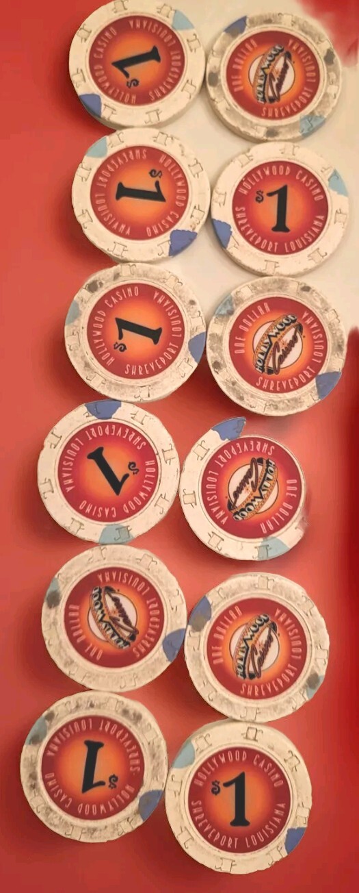 12x Hollywood $1 Shreveport, Louisiana OBS 2000 Casino Chip Set