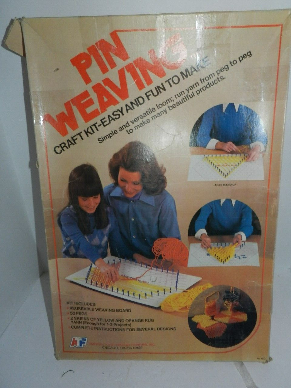 Vintage American Toy & Furniture ATF Pin Weaving Peg Craft Kit Board