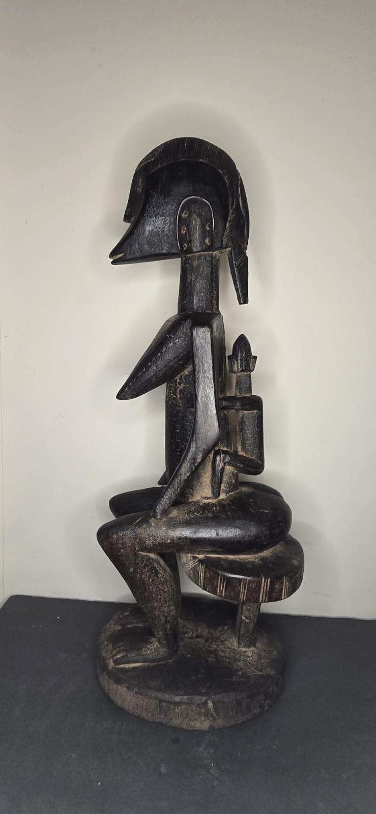 African Mali Late 20th Century Carved Wooden Bamana Maternity Figure with Baby