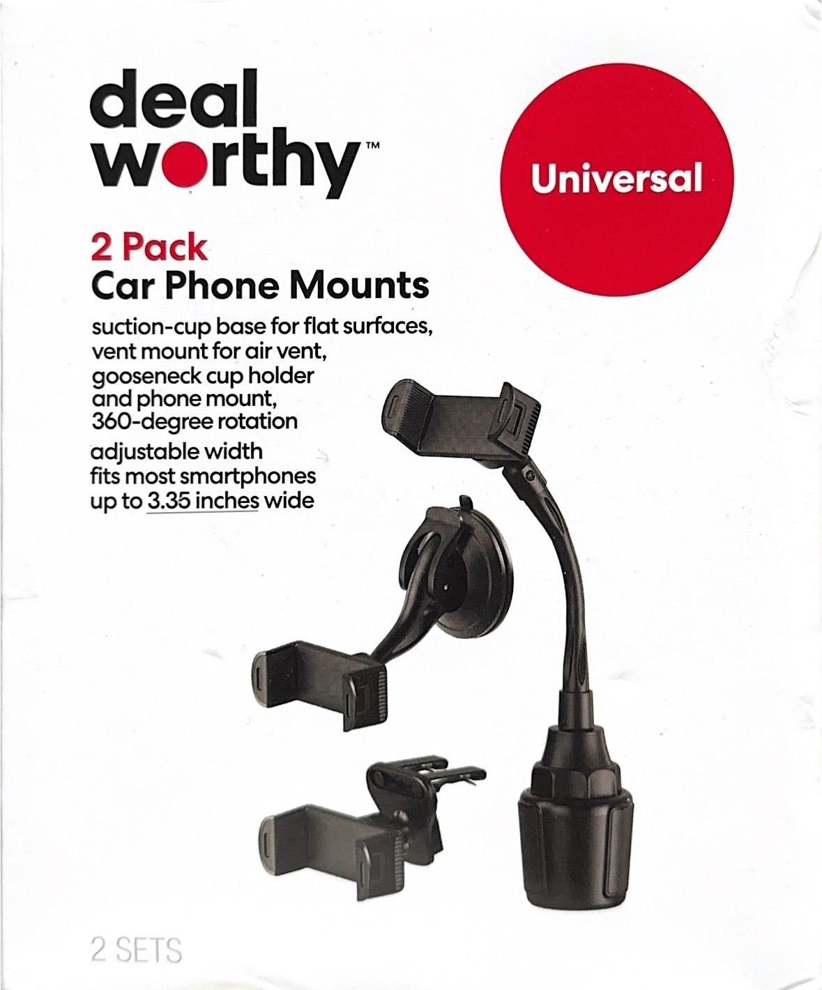 Car Mount (2-in-1) Matte Finish 2 pk - dealworthy™ Black