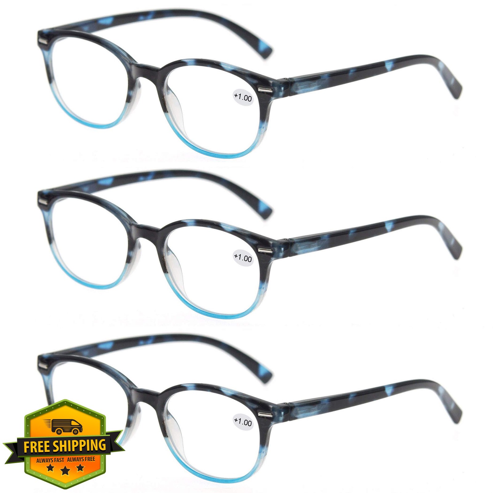 MODFANS Round Reading Glasses 1.75 Women 3 Pack Spring Hinge Pouch