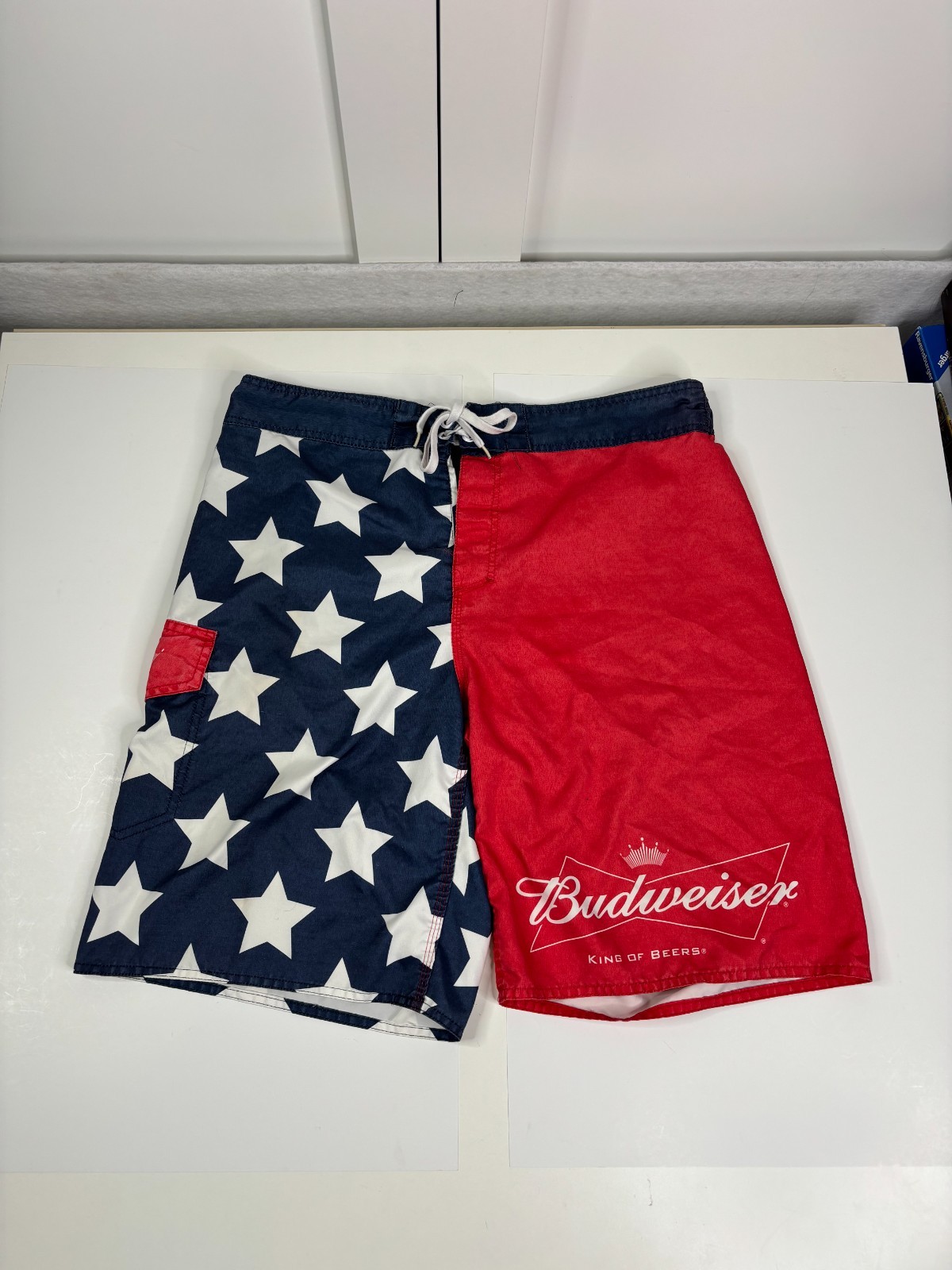 Budweiser Swim Trunks Mens 30 Red White Blue American Flag Stars Board Shorts