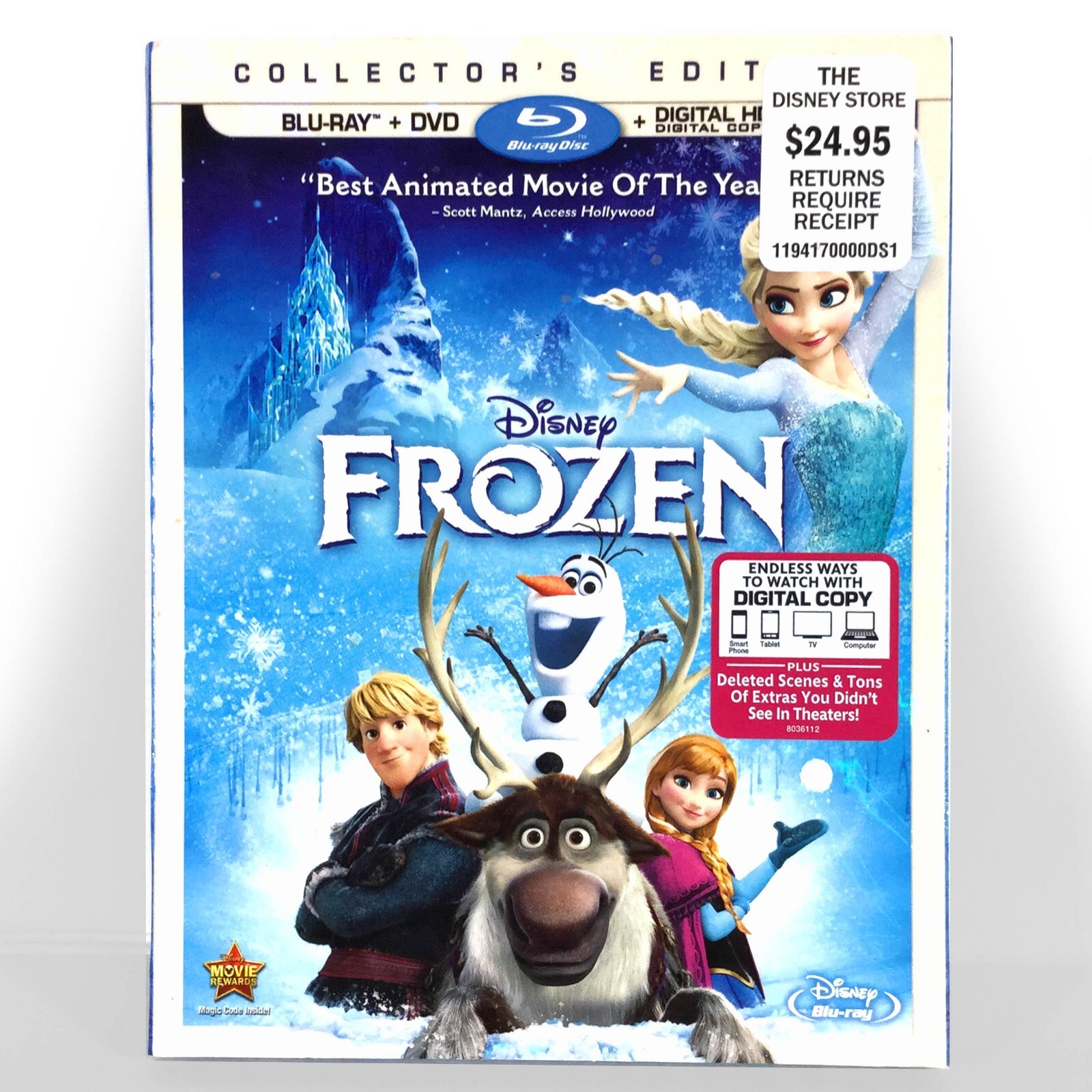 Walt Disney's - Frozen (Blu-ray, 2014, *MISSING DVD) w/ Slip !    Kristen Bell