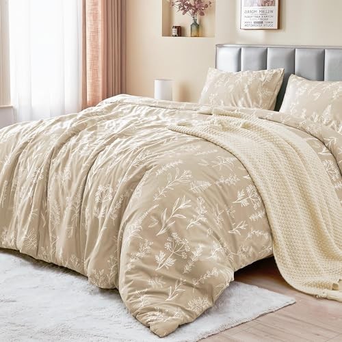  Duvet Cover Queen Size, Queen(90"x90") 01 - Beige Leaves (No Comforter)