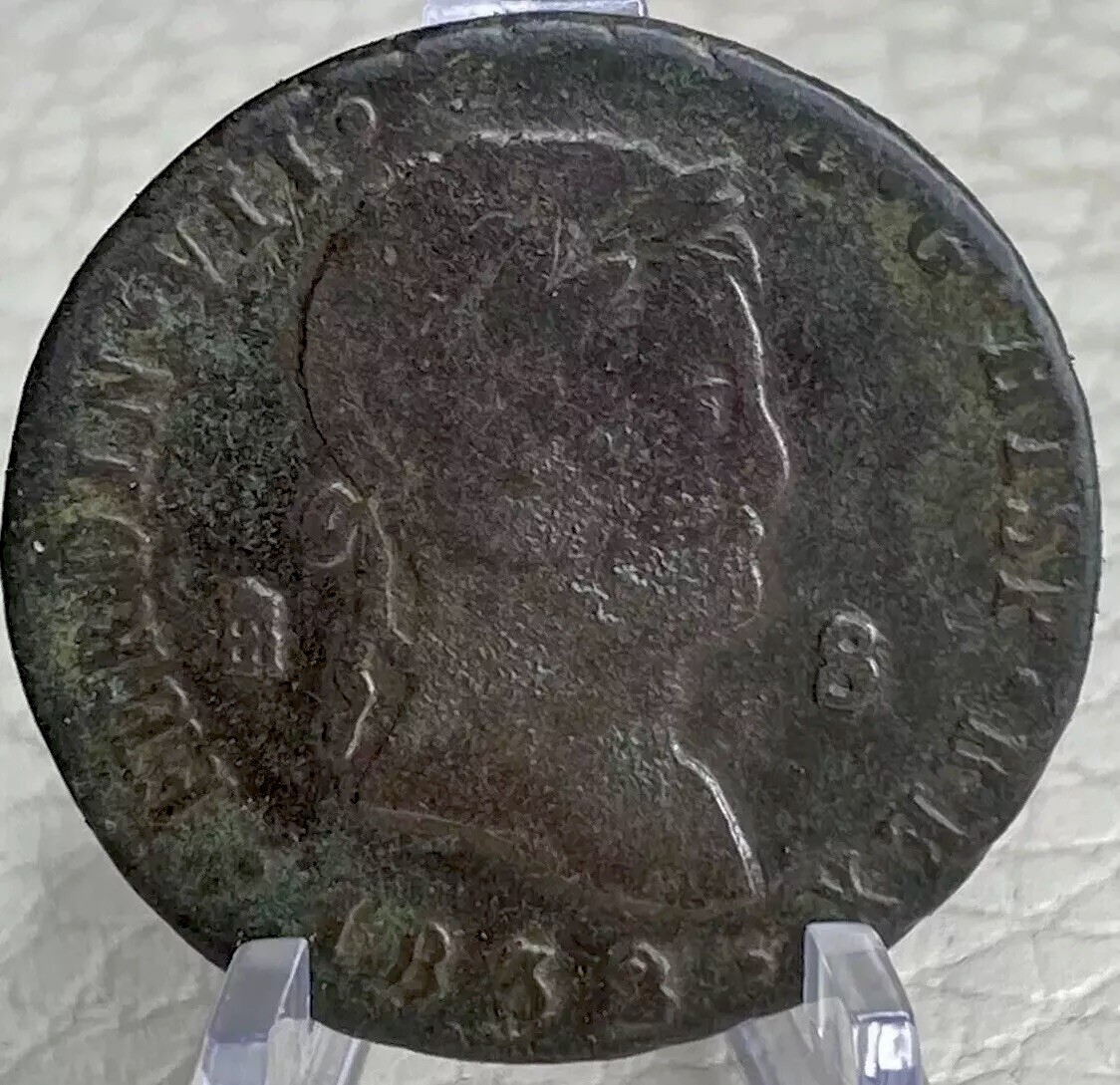 Large 1832 Spanish Copper 8 Maravedis King Ferdinand VII Scarce Date Coin Spain