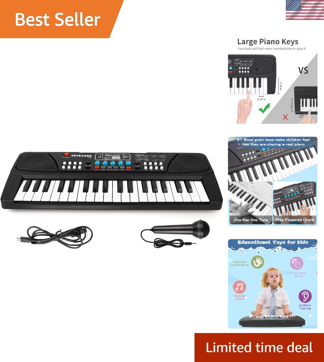 Upgrade 37-Key Portable Piano Keyboard for Kids Ages 3-6 with Recording Function