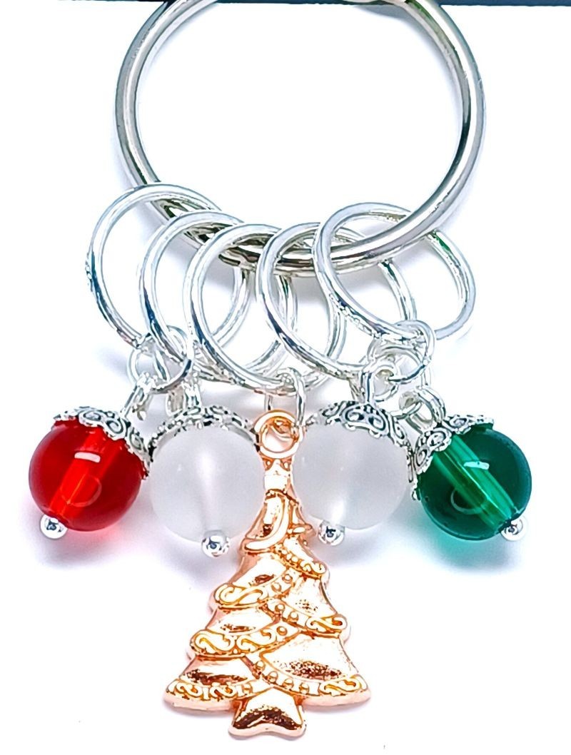 MikieLou Stitch Markers PremiumGlass Copper Tree Christmas Holiday Knitting Gift
