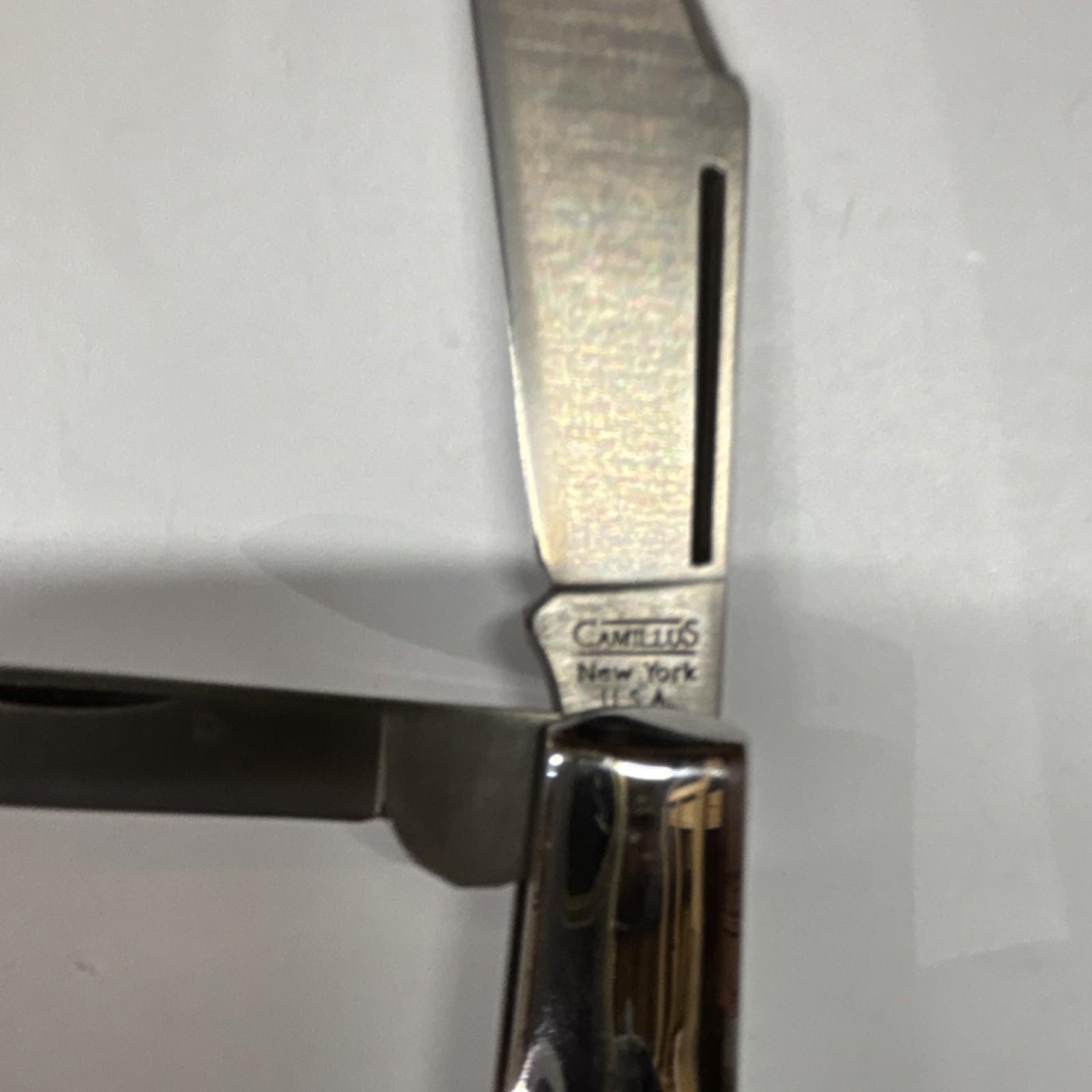 Camillus Vintage Brown Synthetic Handle 2-Blade Pocketknife Clip Pen Steel