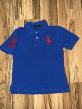 Polo Ralph Lauren Boys Shirt Small 8 Blue Cotton Logo Classic Fit Big Pony EUC