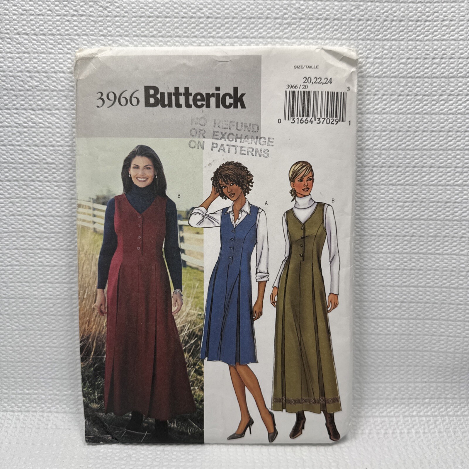 Butterick 3966 Misses Petite-able Jumper Dress Easy Pattern 20-24 Uncut