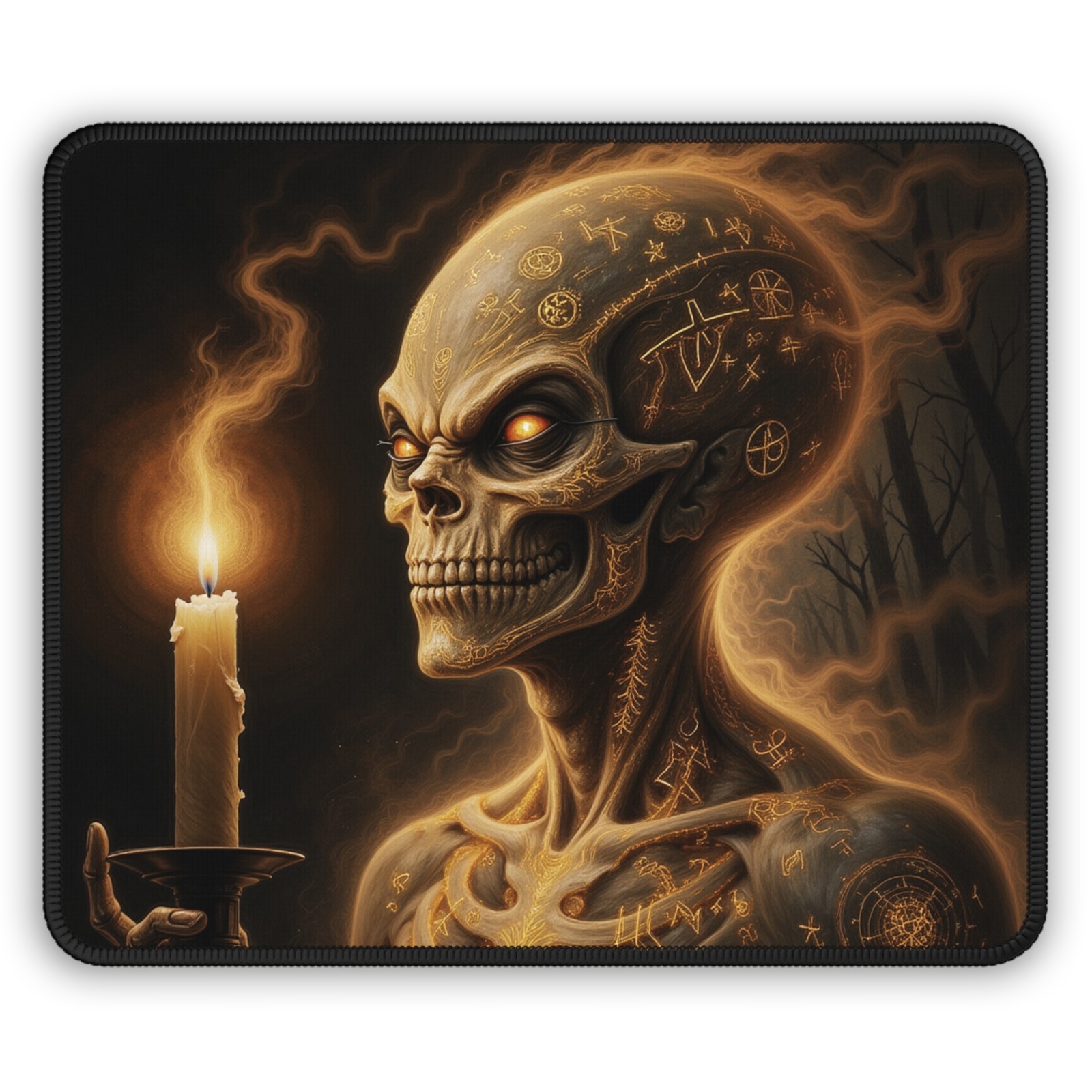 Glowing Skull with Candle Gaming Mouse Pad | Gothic Occult Artwork