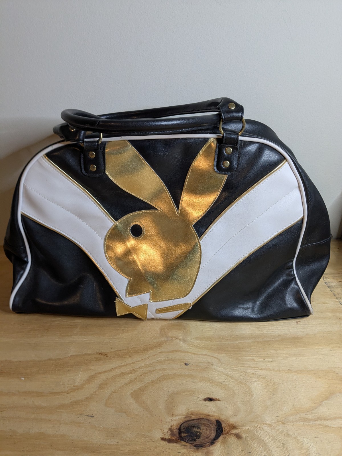 Playboy Large Duffle Overnight Bag Black Gold Bunny Pink Playboy Logo Inside Zip