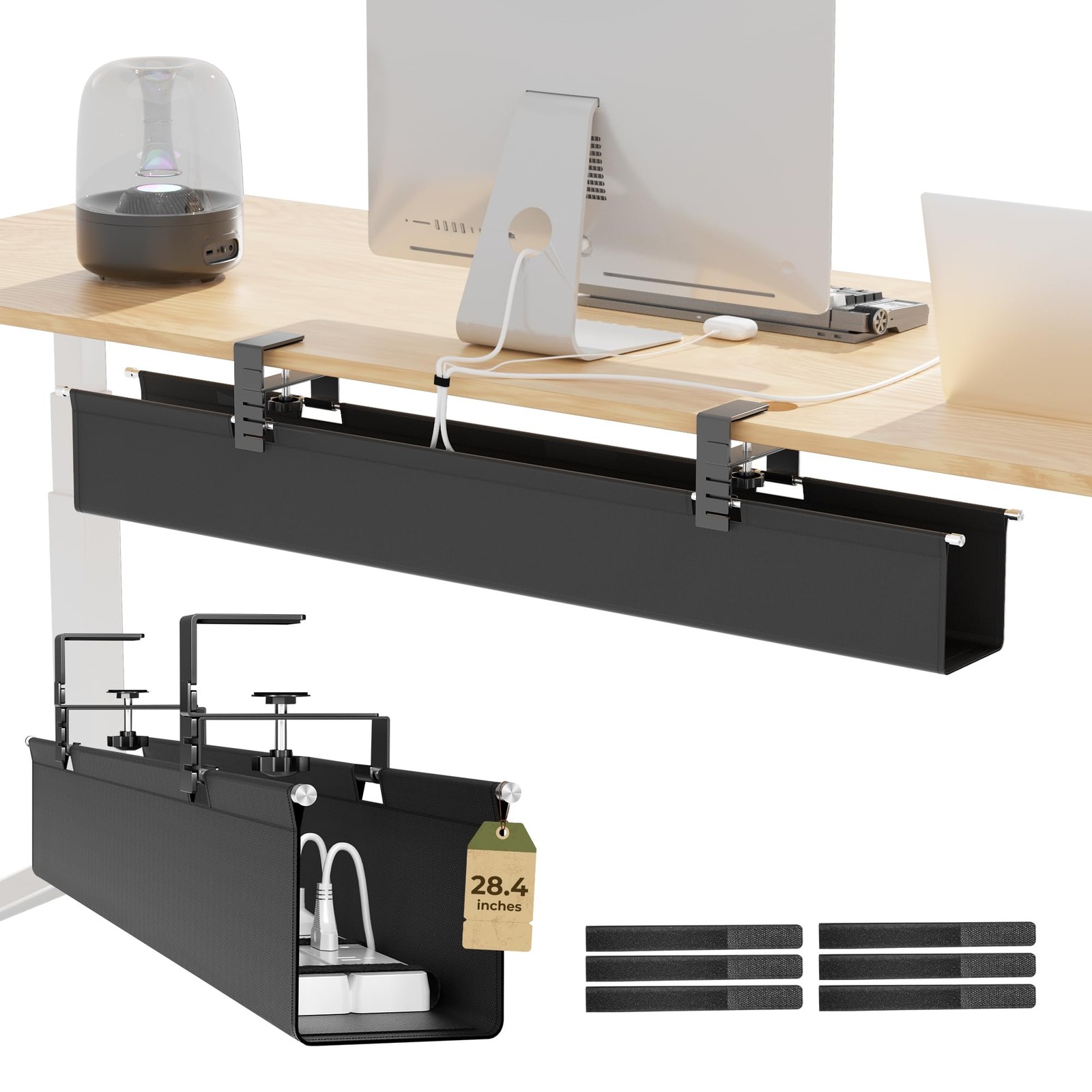 [Upgraded] 28.4" Under Desk Cable Management Tray, Large(28.4 inch), Balck 