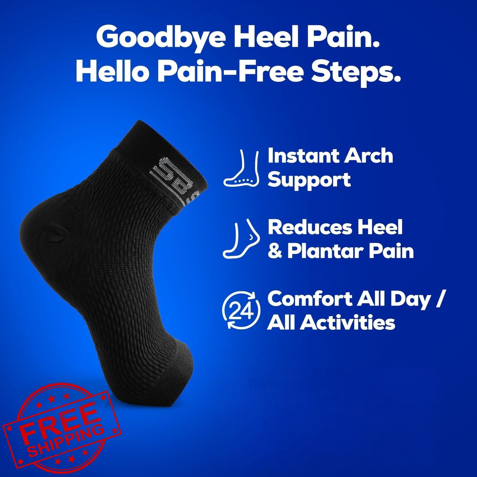 SB SOX Plantar Fasciitis Socks Black Large Arch Support Compression