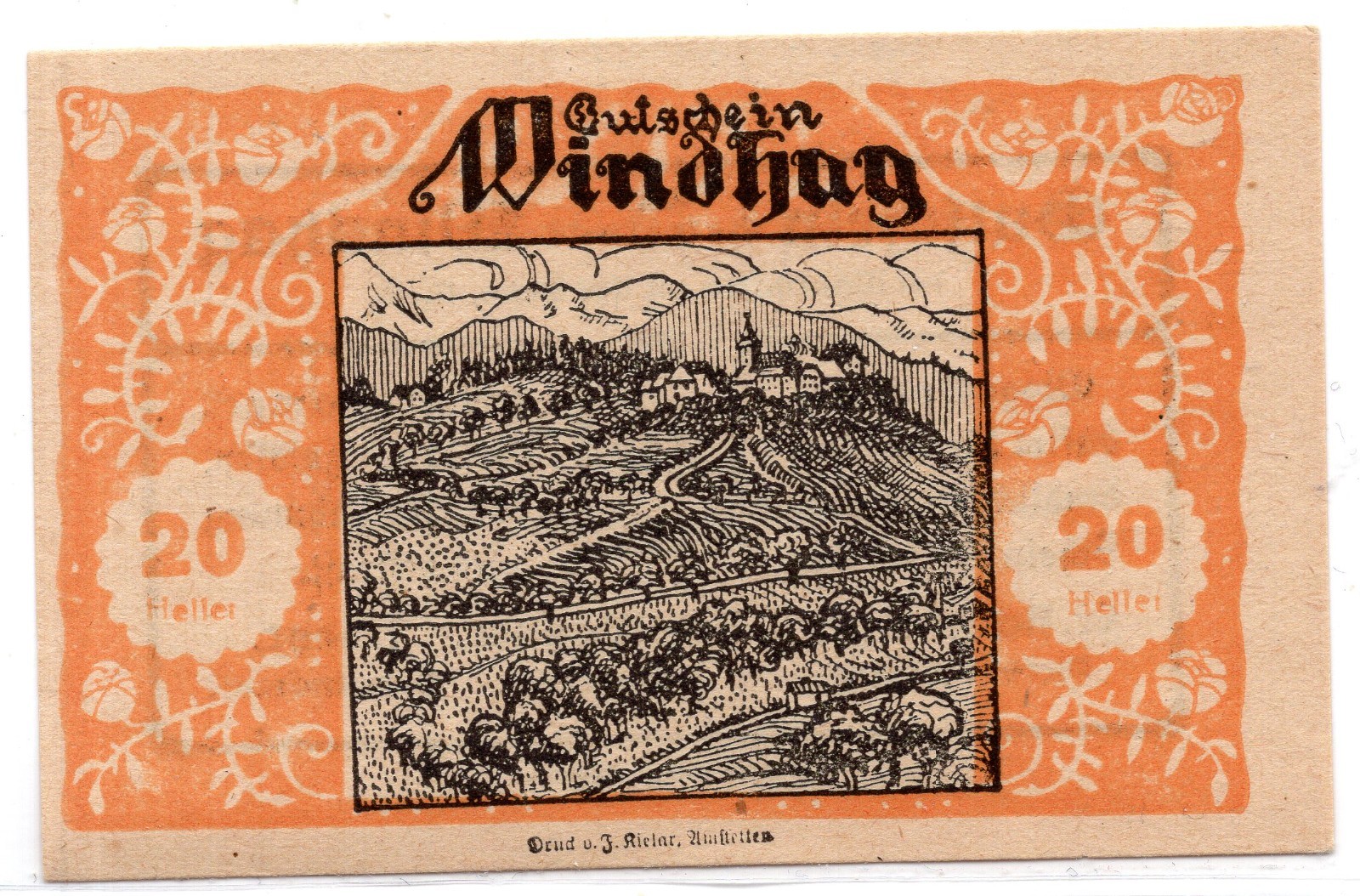 1920 Austria Windhag Notgeld 20 Heller Note (3148)