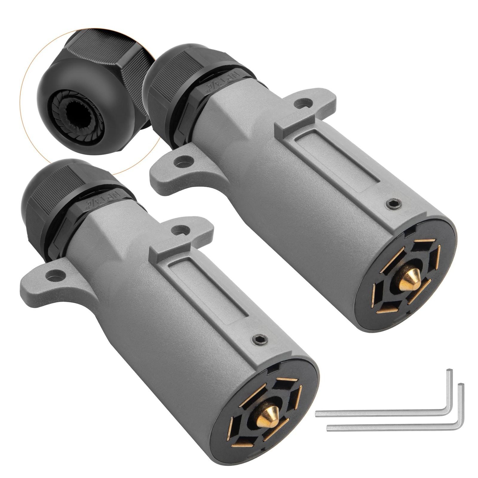 RV 7 Pin Trailer Plug Set 2PCS IP68 Waterproof Seal hardware