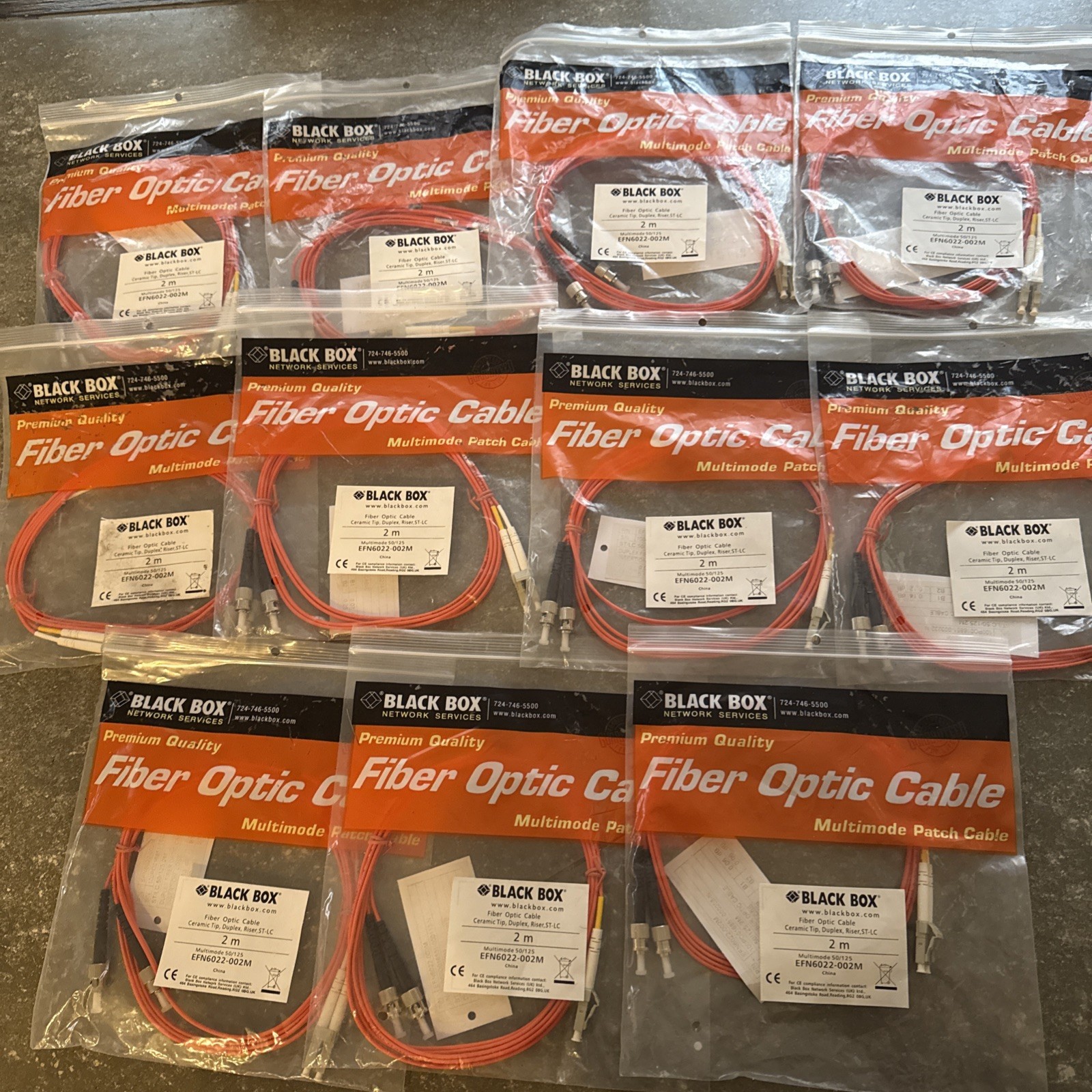 11 Lot Black Box Fiber Optic Cable Multimode 50/125 EFN6022-002M Ceramic Tip