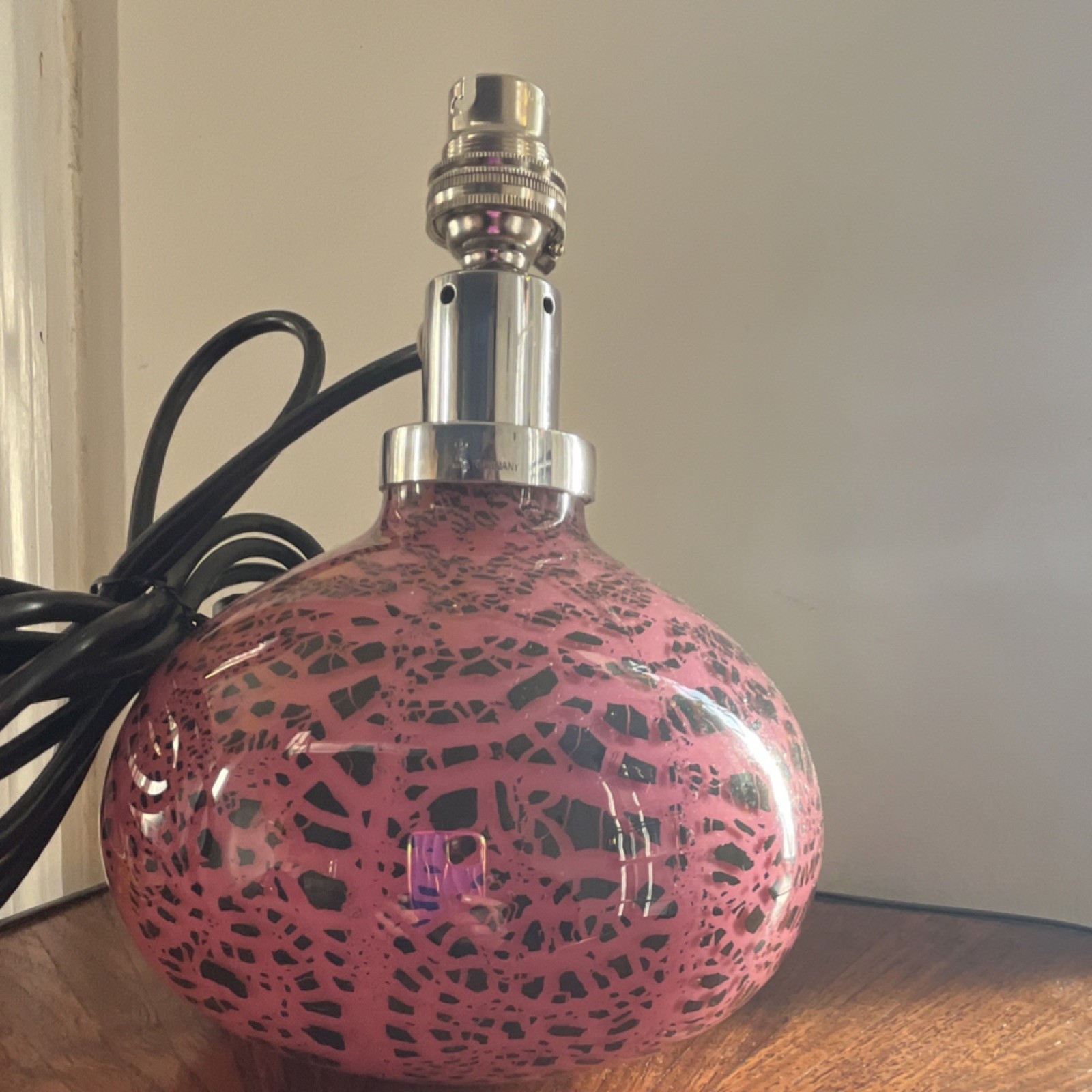 WMF Ikora Purple-Pink Black Abstract Glass Table Lamp Round Germany Mid Century 