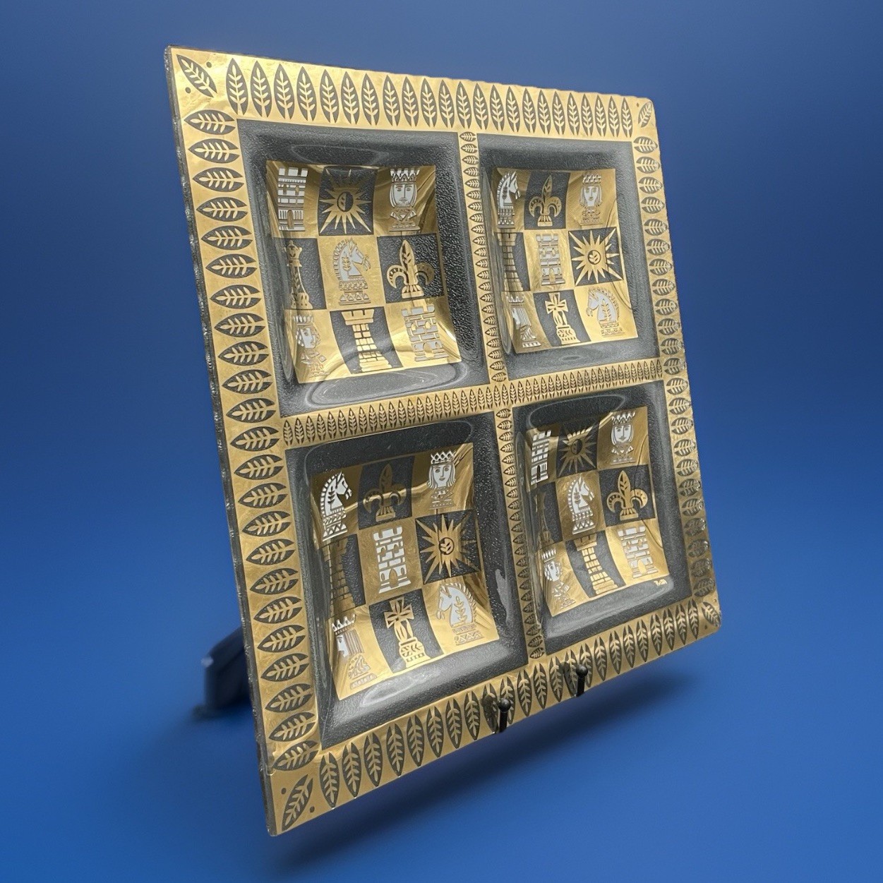 Georges Briard 16x16 Glass Serving Tray - 22 Karat Gold Plated Chess Theme Gift