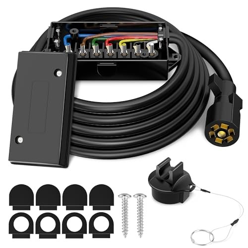 8ft 7 Way Trailer Plug Cord with 7 Gang Junction Box, 7 Pin Trailer Wiring 8 ft