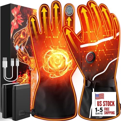 Heated Gloves for Men Women, 5V 5000mAh Battery Electric Heated Gloves, 
