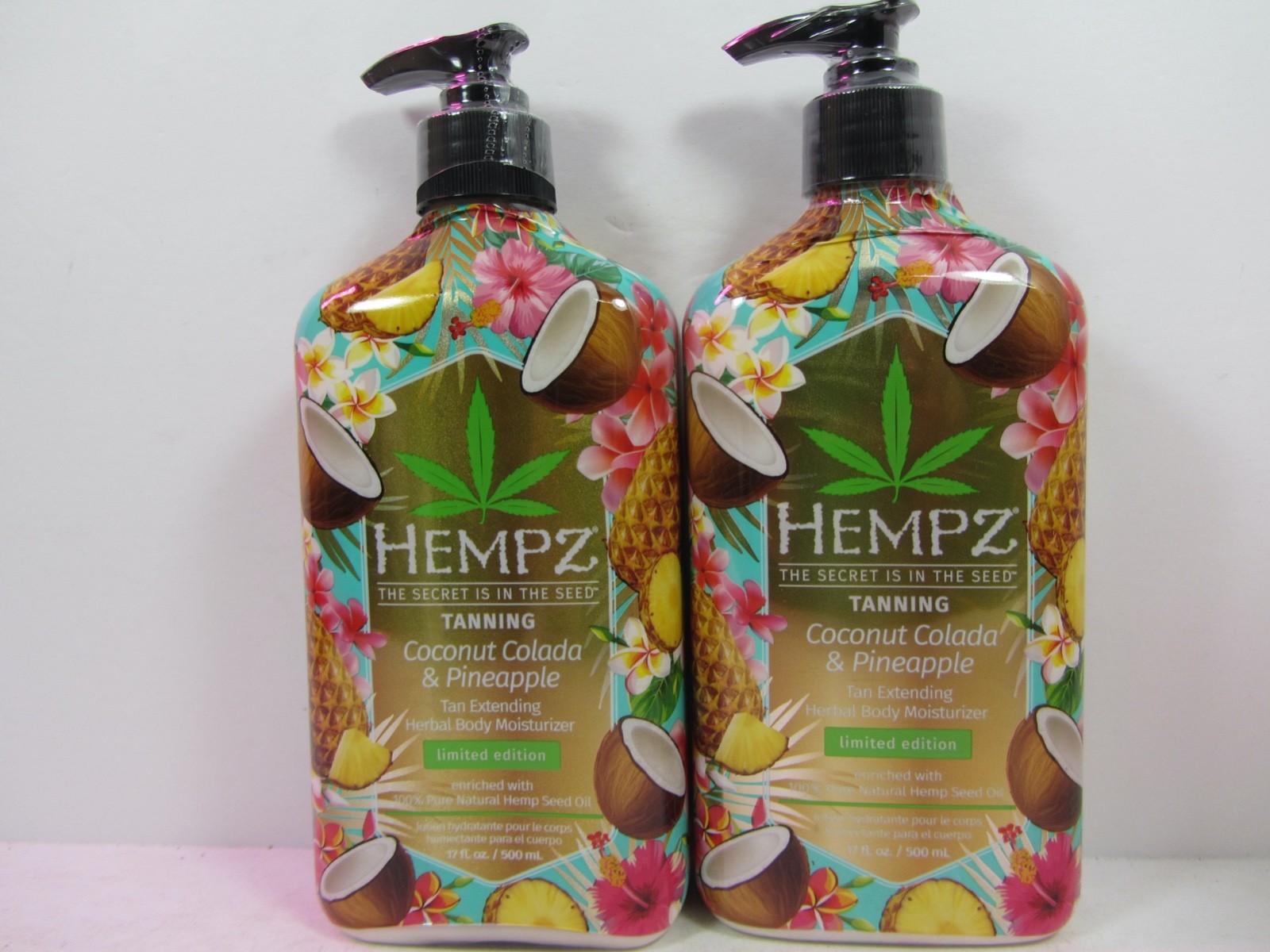 2 PACK HEMPZ COCONUT COLADA & PINEAPPLE TAN EXTENDING HERBAL BODY MOISTURIZER