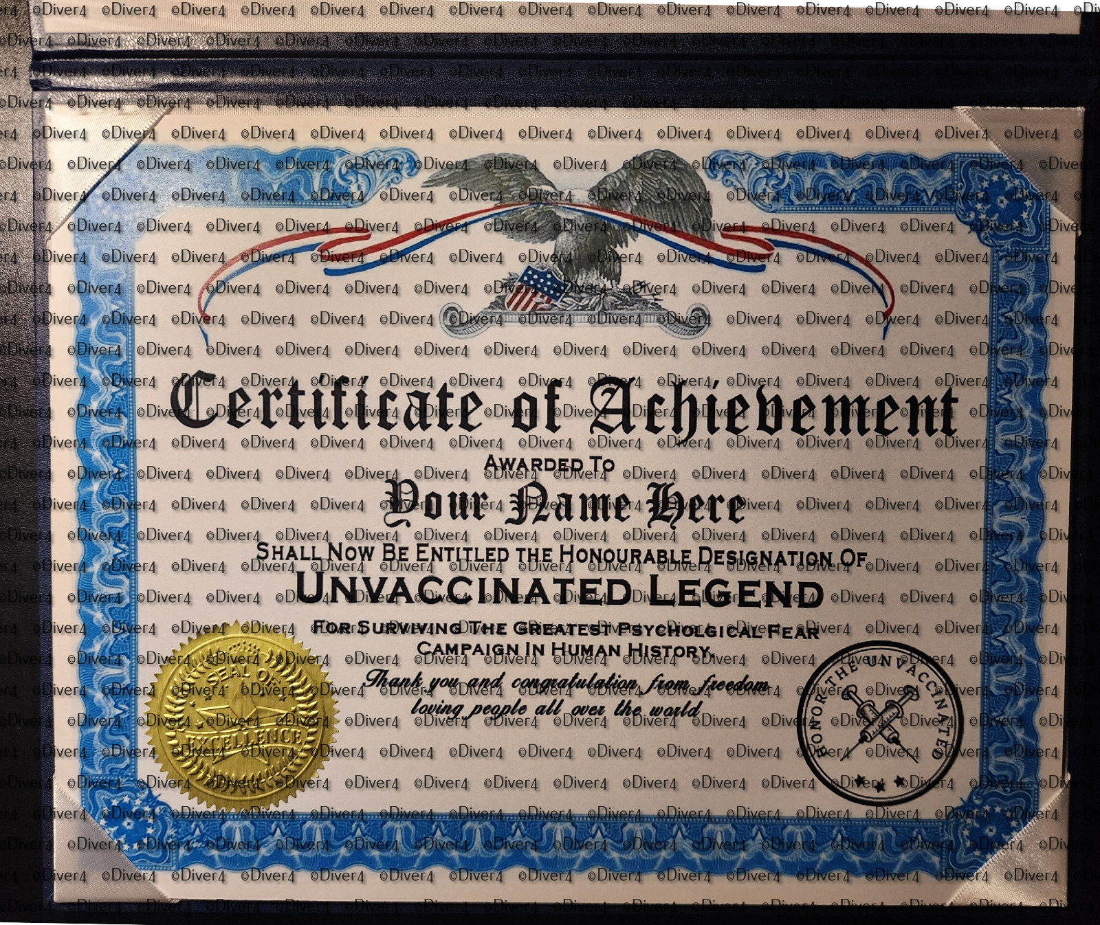 Personalised Certificate Of Achievement Unvaccinated Legend in Padded Binder