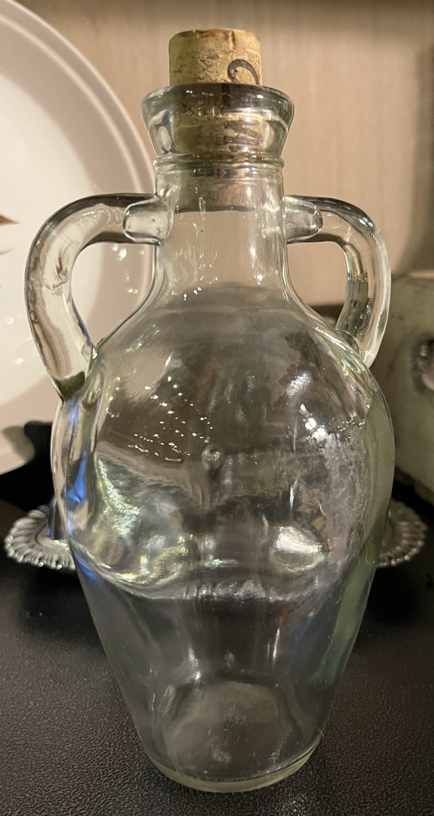 Vintage Amphora-Style Glass Bottle w/ Cork