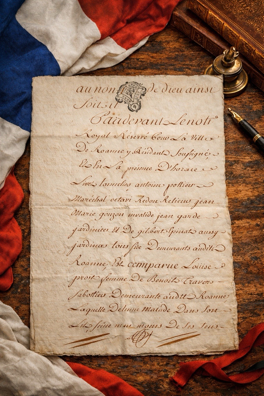 18th-Century French Notarial Testament 📜 Royal Notary – Roanne, France